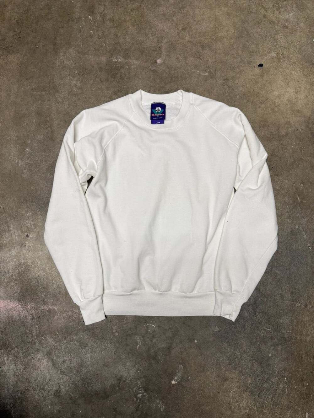J.E. Morgan Sweatshirt Size Large White Crewneck Vintage Made in USA
